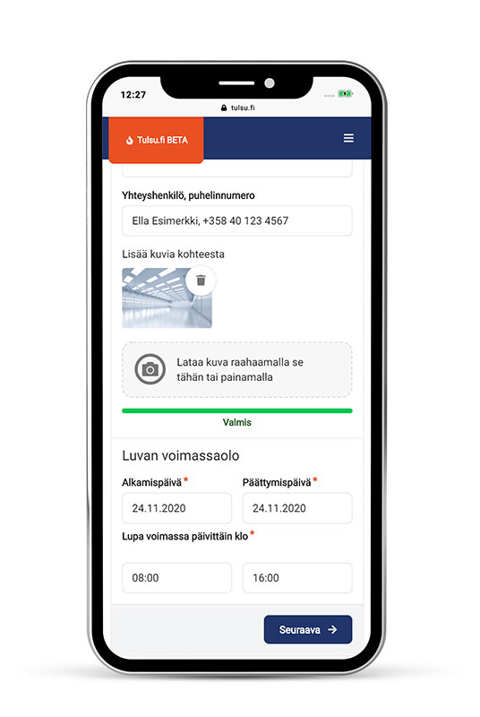Kuvan lisäys tulityölupaan Kuvan lisäys tulityölupaan