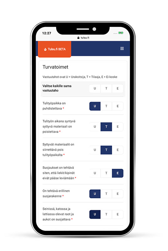 Tulityöluvan turvatoimet Tulityöluvan turvatoimet