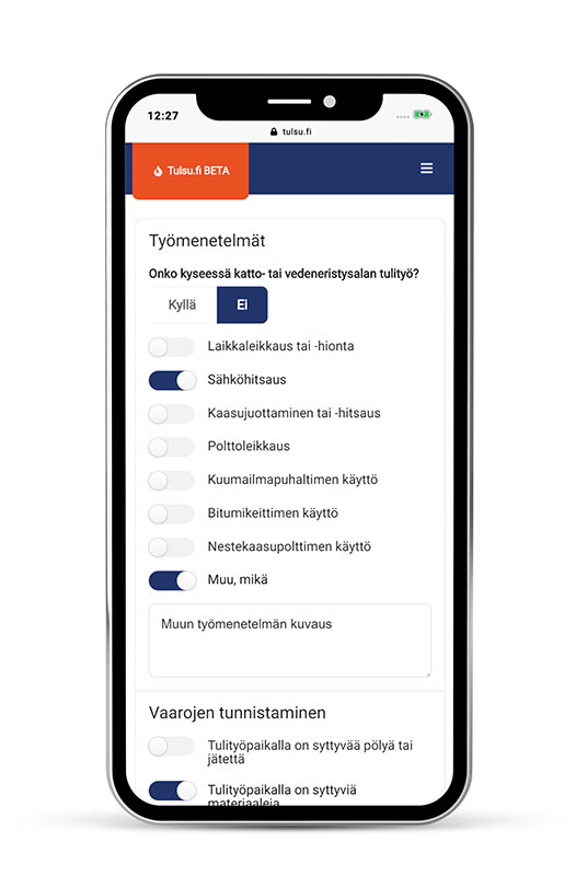 Tulityöluvan työmenetelmät Tulityöluvan työmenetelmät